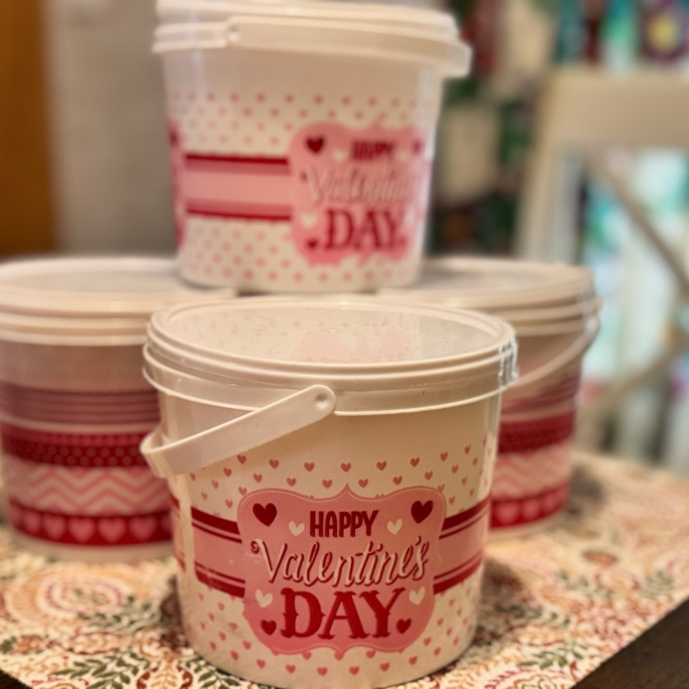 Valentine's Day tin containers and buckets - Pink,red and  White